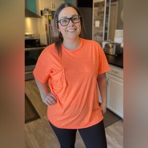 Zenana Womens Neon Oversized Tee M Orange Cozy Pocket Tropical Beach Vacation